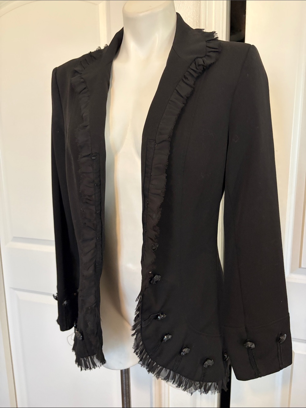 Insight Black lace Frayed-Trim Open Blazer - Picture 2 of 10